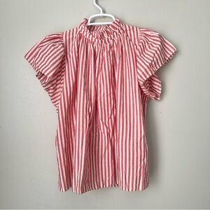 Trovata Women’s Red White Striped Cotton Short Sleeve Blouse Size Small
